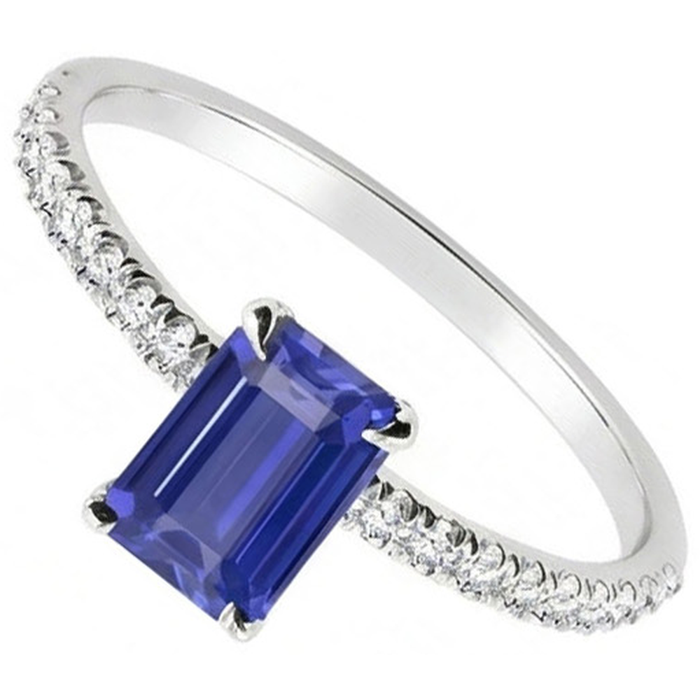 Anello con zaffiro dello Srilankan con diamante taglio smeraldo scintillante a 2 carati