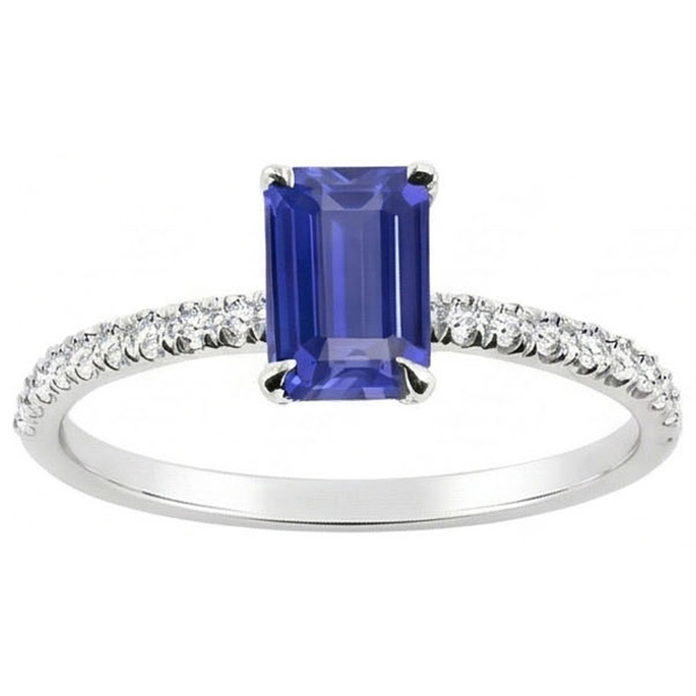 Anello con zaffiro dello Srilankan con diamante taglio smeraldo scintillante a 2 carati