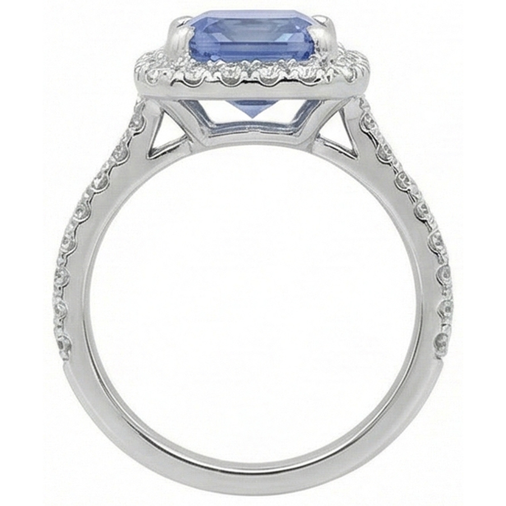 Anello con zaffiro di Ceylon 4 carati con diamanti in oro bianco 14 kt
