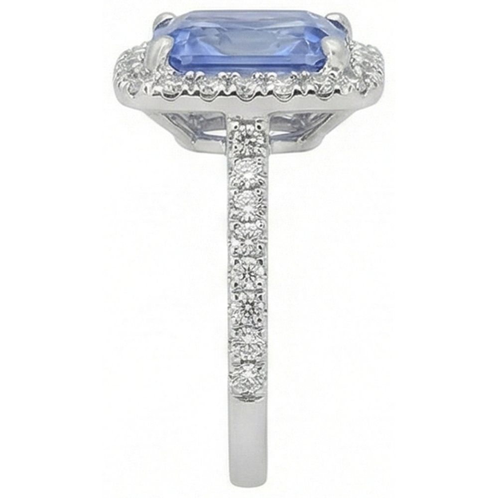 Anello con zaffiro di Ceylon 4 carati con diamanti in oro bianco 14 kt