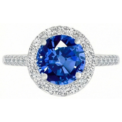 Anello con zaffiro di Ceylon 4 carati e diamanti in oro bianco 14K