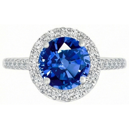 Anello con zaffiro di Ceylon 4 carati e diamanti in oro bianco 14K