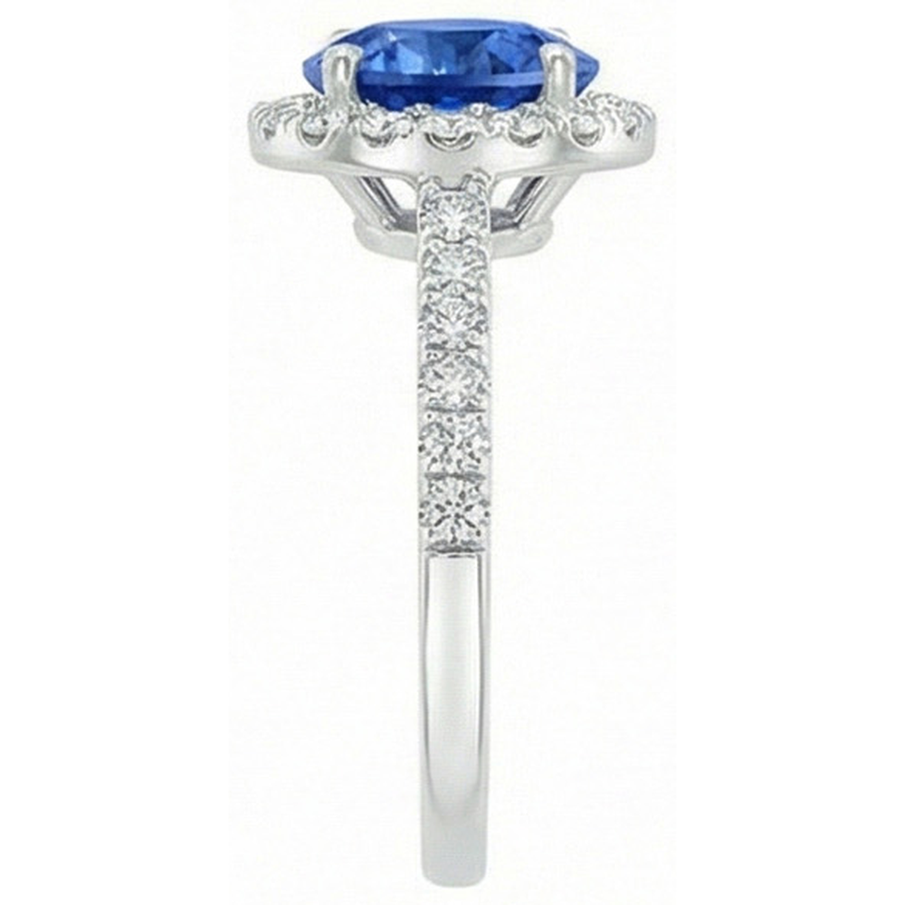 Anello con zaffiro di Ceylon 4 carati e diamanti in oro bianco 14K