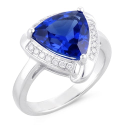 Anello con zaffiro di Ceylon Trillion Halo Gioielli in oro bianco 3 carati