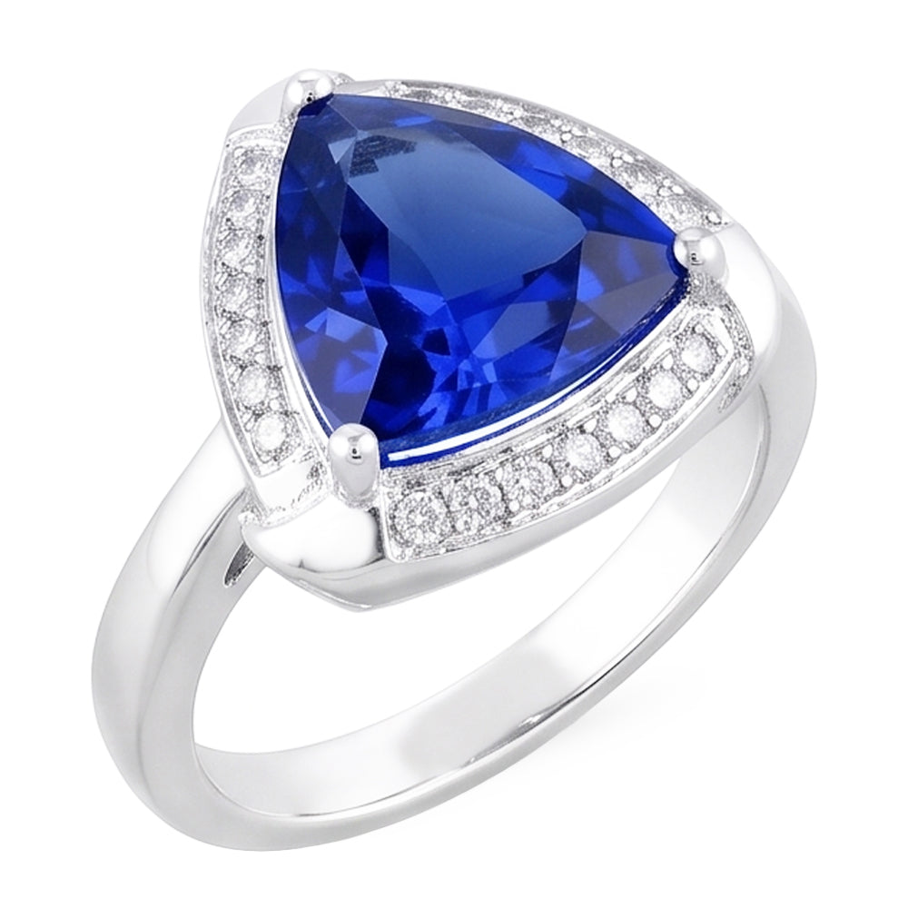 Anello con zaffiro di Ceylon Trillion Halo Gioielli in oro bianco 3 carati