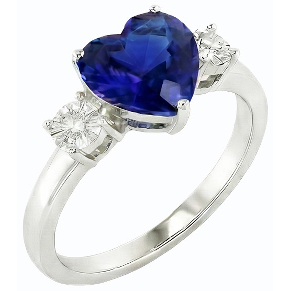 Anello con zaffiro di Ceylon a forma di cuore con tre pietre di diamante 2.50 carati