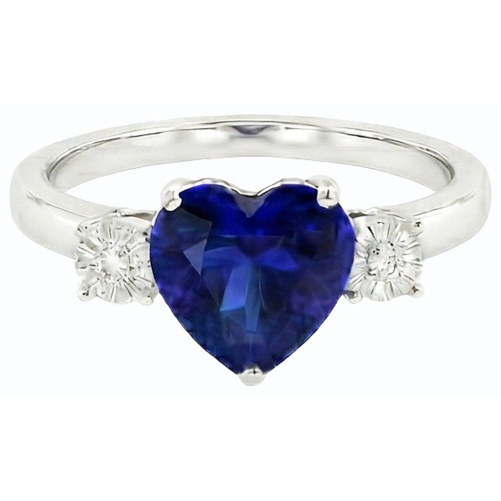 Anello con zaffiro di Ceylon a forma di cuore con tre pietre di diamante 2.50 carati