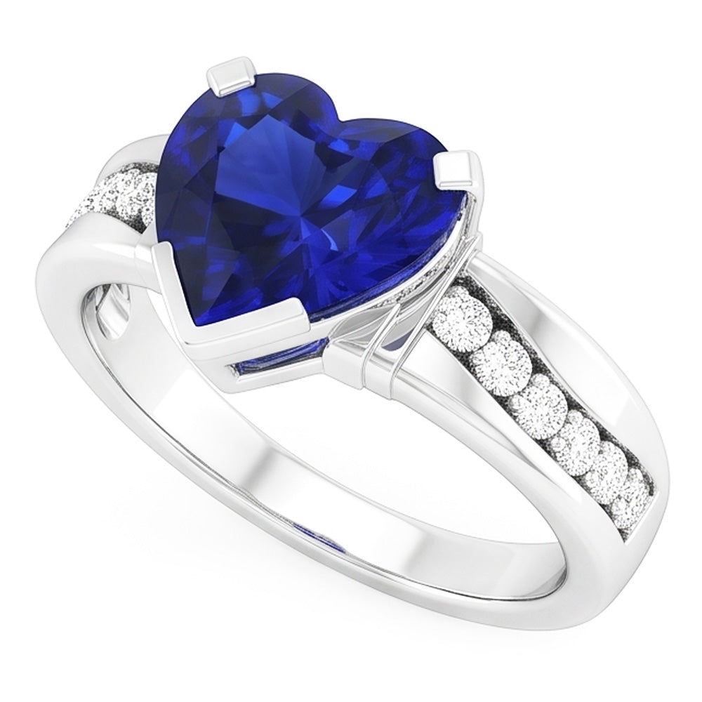 Anello con zaffiro di Ceylon a forma di cuore di gioielli con diamanti. gambo spesso di 4 carati