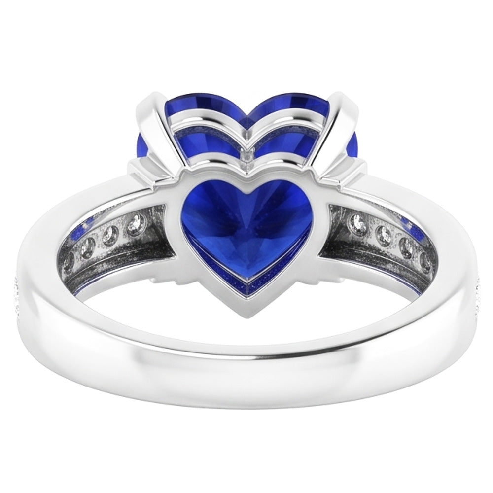 Anello con zaffiro di Ceylon a forma di cuore di gioielli con diamanti. gambo spesso di 4 carati