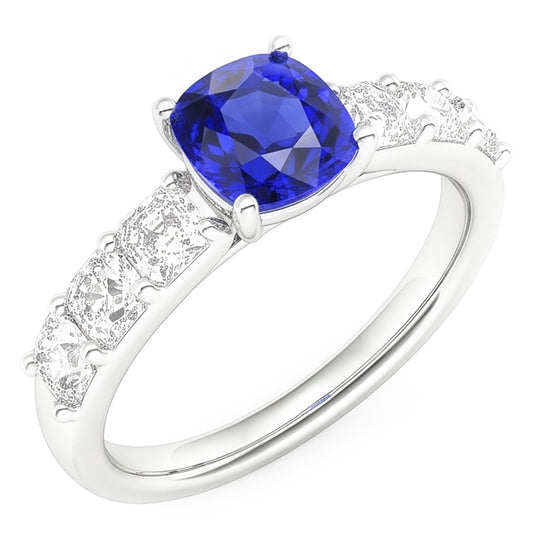 Anello con zaffiro di Ceylon con cuscino per anniversario di diamanti 2.50 carati