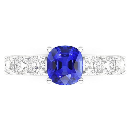 Anello con zaffiro di Ceylon con cuscino per anniversario di diamanti 2.50 carati