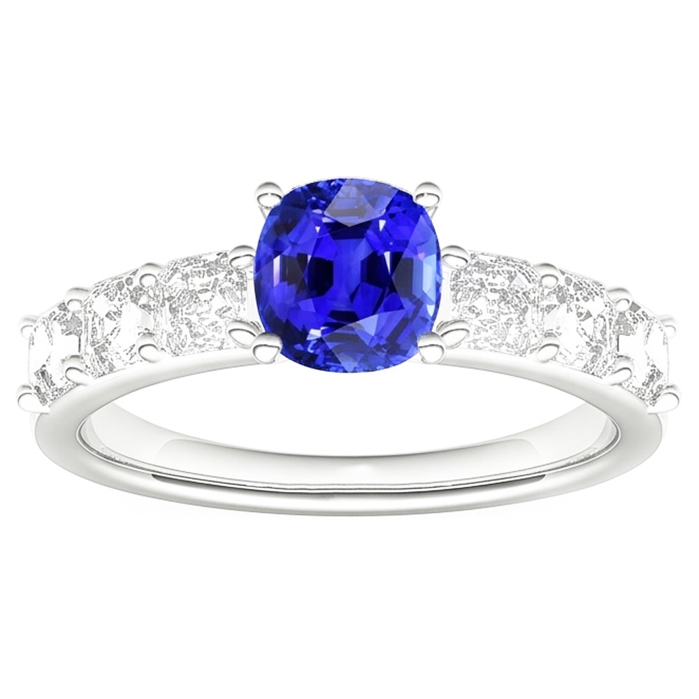 Anello con zaffiro di Ceylon con cuscino per anniversario di diamanti 2.50 carati