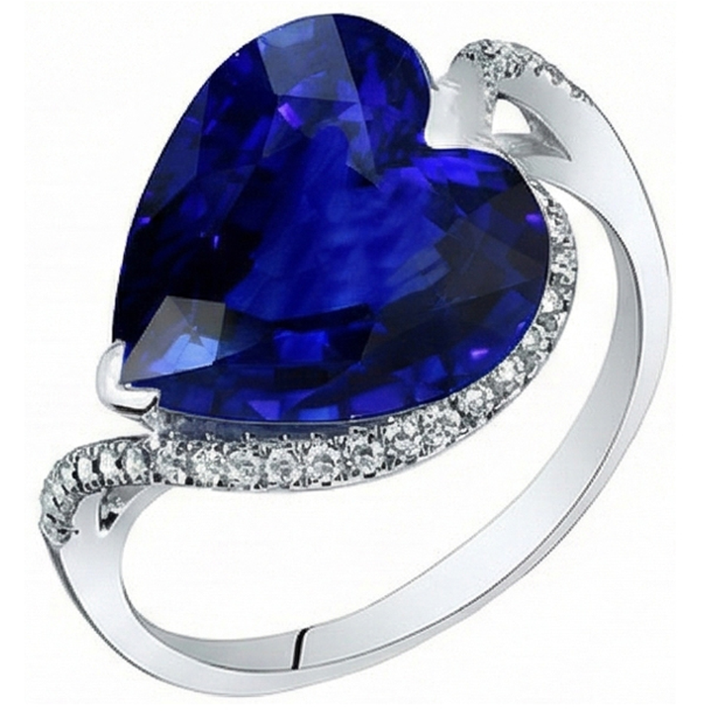 Anello con zaffiro di Ceylon con pietre preziose a cuore da donna. 6 carati. stile intrecciato