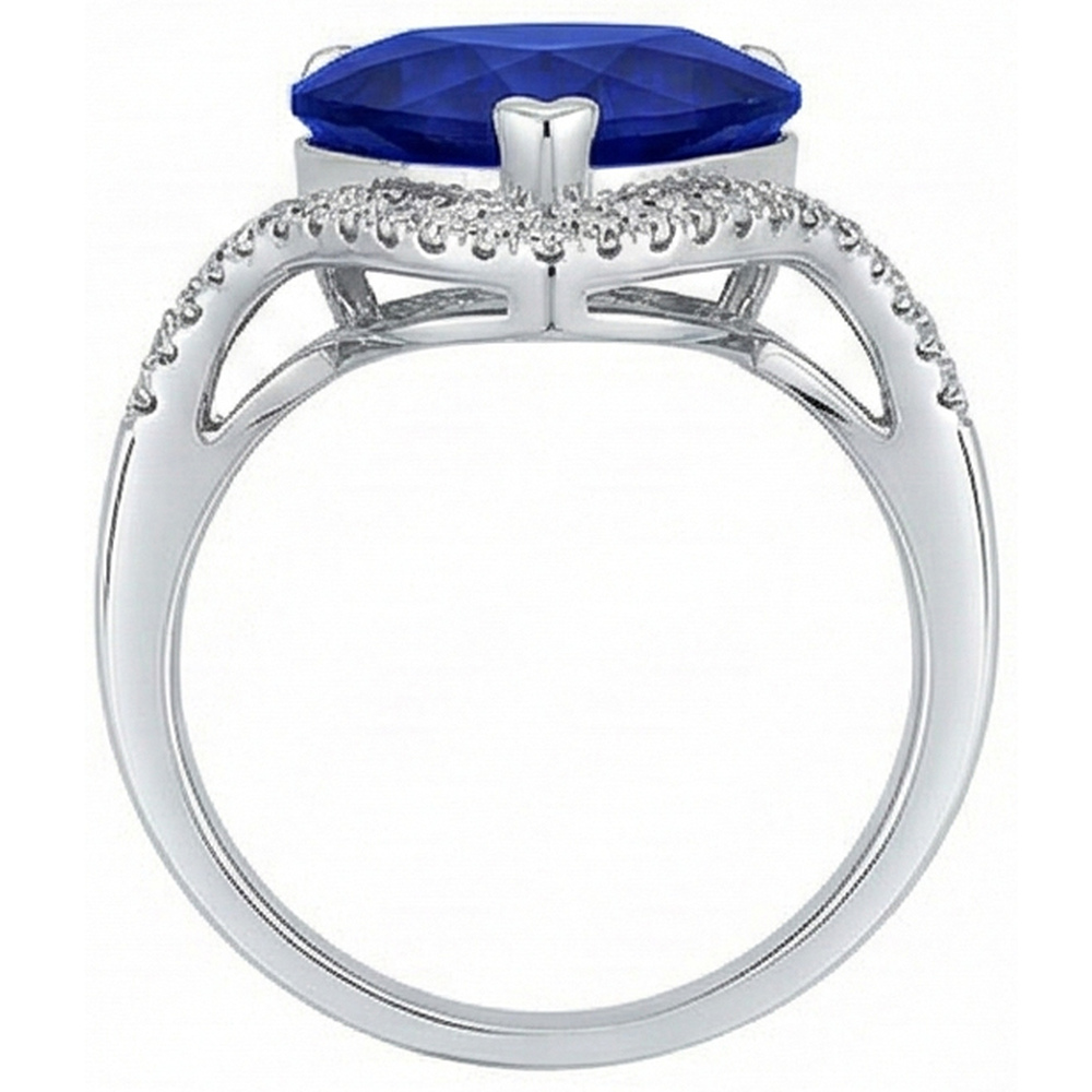 Anello con zaffiro di Ceylon con pietre preziose a cuore da donna. 6 carati. stile intrecciato