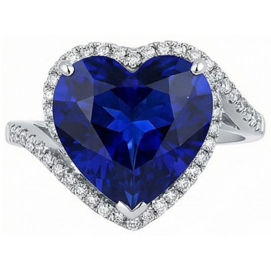 Anello con zaffiro di Ceylon con pietre preziose a cuore da donna. 6 carati. stile intrecciato