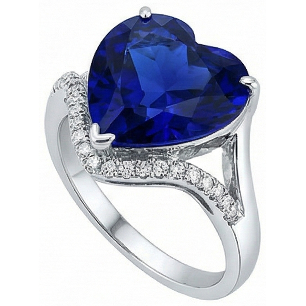 Anello con zaffiro di Ceylon con pietre preziose a cuore da donna. 6 carati. stile intrecciato