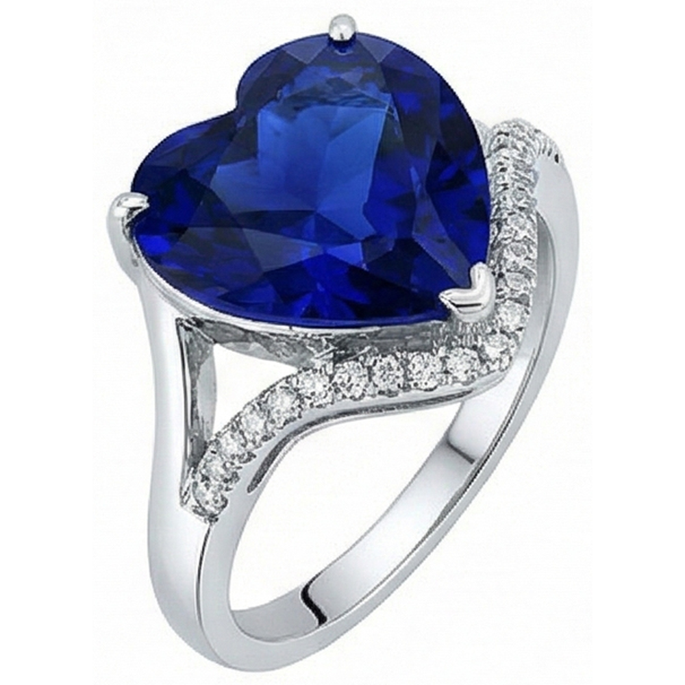 Anello con zaffiro di Ceylon con pietre preziose a cuore da donna. 6 carati. stile intrecciato