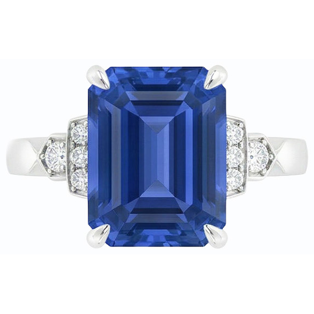 Anello con zaffiro di Ceylon con smeraldo di anniversario di diamanti. 3 carati. gioielli