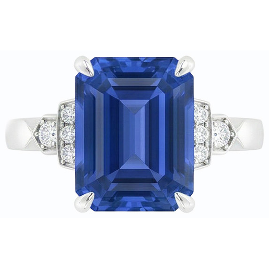 Anello con zaffiro di Ceylon con smeraldo di anniversario di diamanti. 3 carati. gioielli