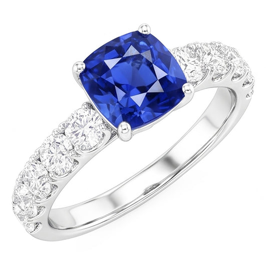 Anello con zaffiro di Ceylon. cuscino per gioielli con pietre preziose. 3 carati di diamanti