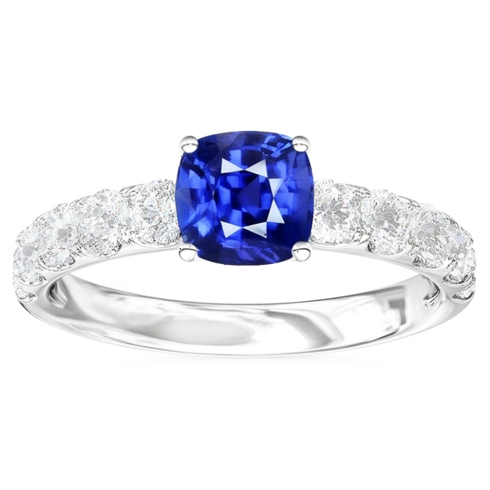 Anello con zaffiro di Ceylon. cuscino per gioielli con pietre preziose. 3 carati di diamanti