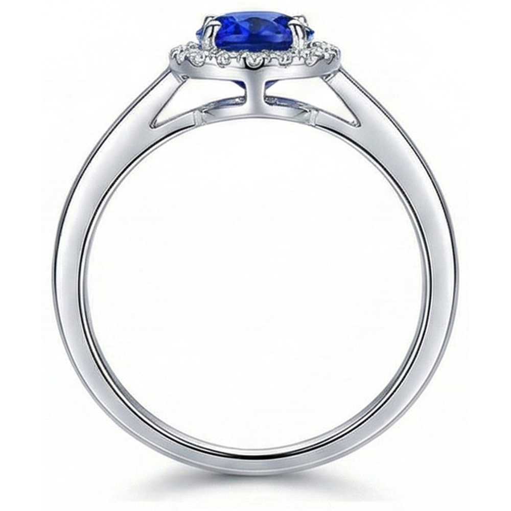 Anello con zaffiro di Ceylon da 2,30 carati e diamanti in oro bianco 14K