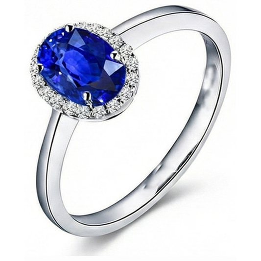 Anello con zaffiro di Ceylon da 2,30 carati e diamanti in oro bianco 14K