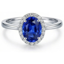 Anello con zaffiro di Ceylon da 2,30 carati e diamanti in oro bianco 14K