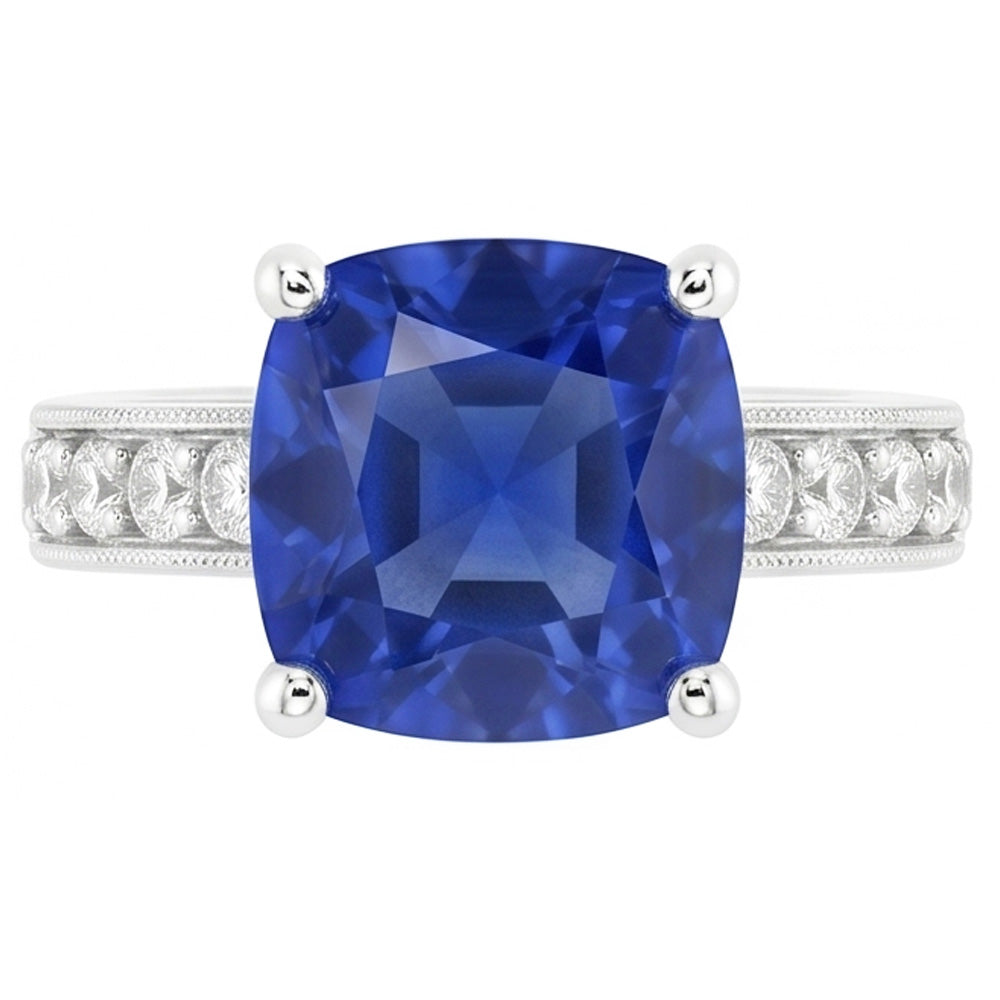 Anello con zaffiro di Ceylon da 3,30 carati e diamanti taglio rotondo WG in oro bianco 14K