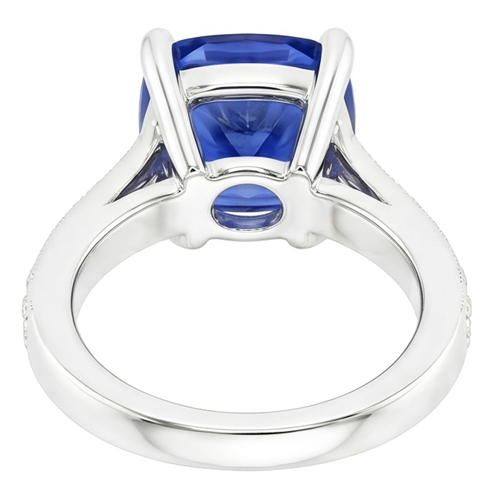Anello con zaffiro di Ceylon da 3,30 carati e diamanti taglio rotondo WG in oro bianco 14K