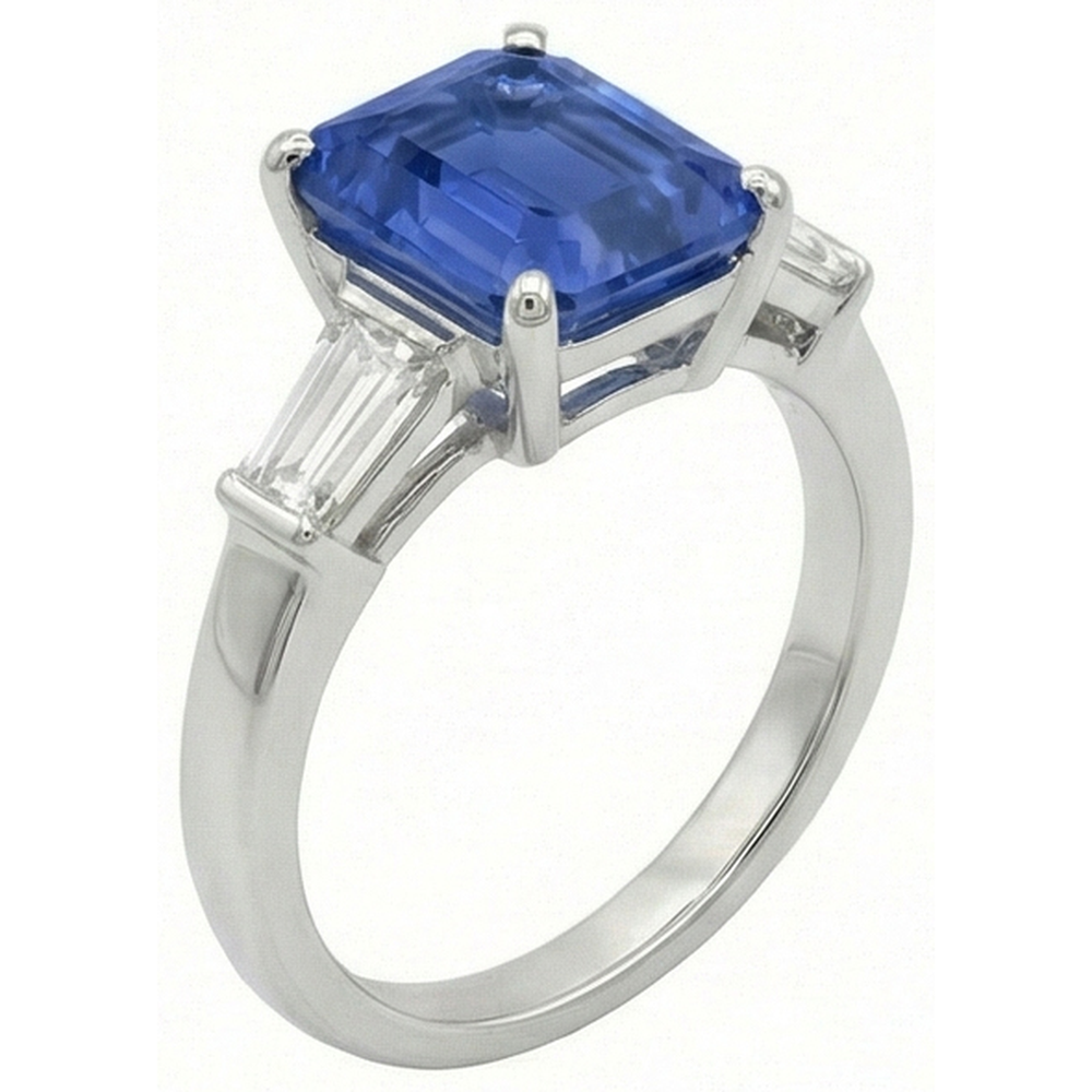 vero baguette diamante 3.50carati anello angolo laterale