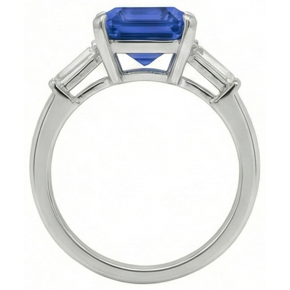 vero baguette diamante 3.50carati anello vista di profilo