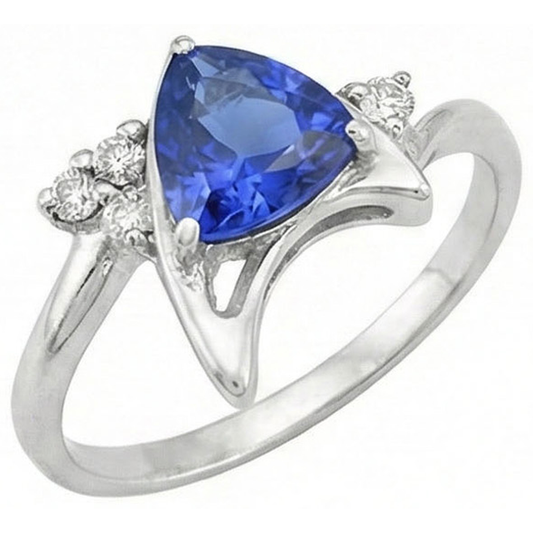 Anello con zaffiro di Ceylon fantasia da 1,75 carati e diamante con taglio trilioni di gemme