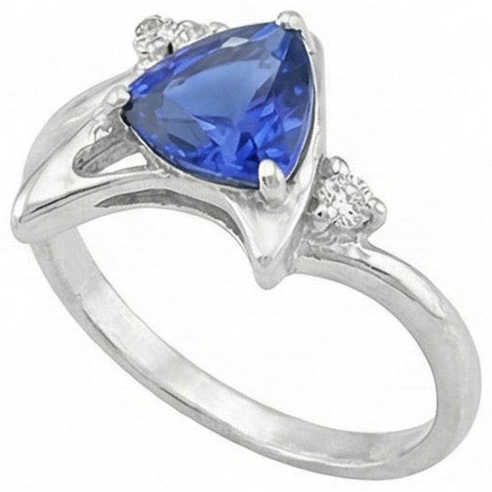 Anello con zaffiro di Ceylon fantasia da 1,75 carati e diamante con taglio trilioni di gemme