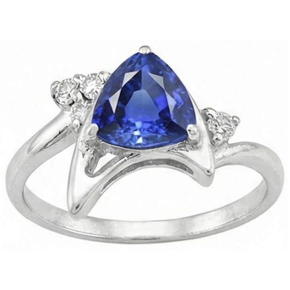 Anello con zaffiro di Ceylon fantasia da 1,75 carati e diamante con taglio trilioni di gemme