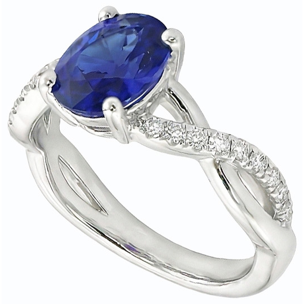 Anello con zaffiro di Ceylon ovale con pietre preziose Gioielli con diamanti da 4.50 carati