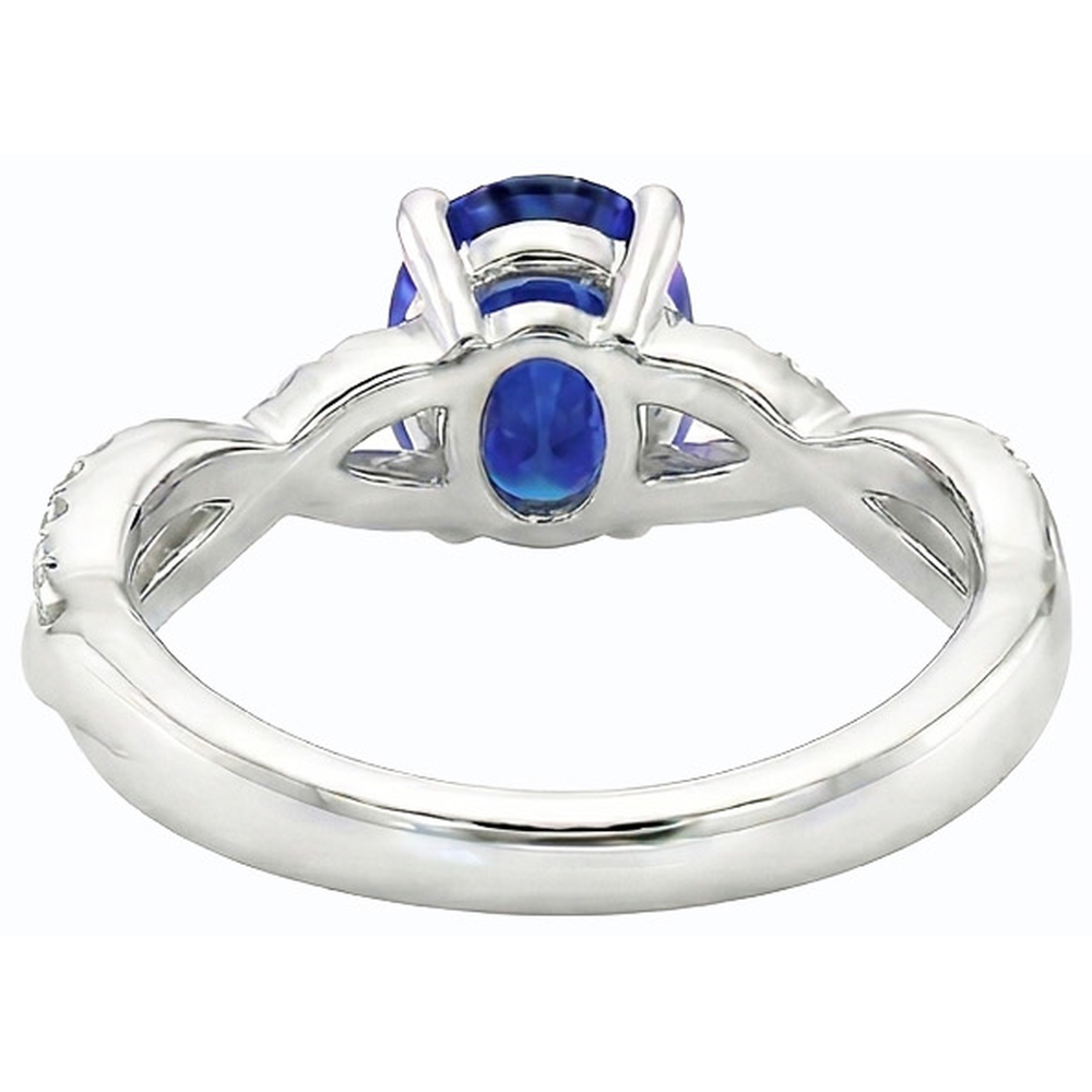 Anello con zaffiro di Ceylon ovale con pietre preziose Gioielli con diamanti da 4.50 carati
