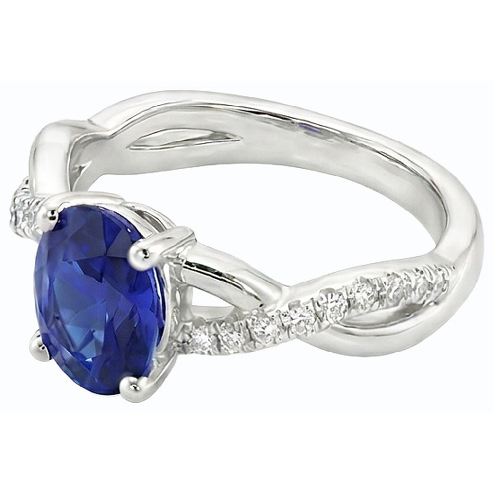 Anello con zaffiro di Ceylon ovale con pietre preziose Gioielli con diamanti da 4.50 carati