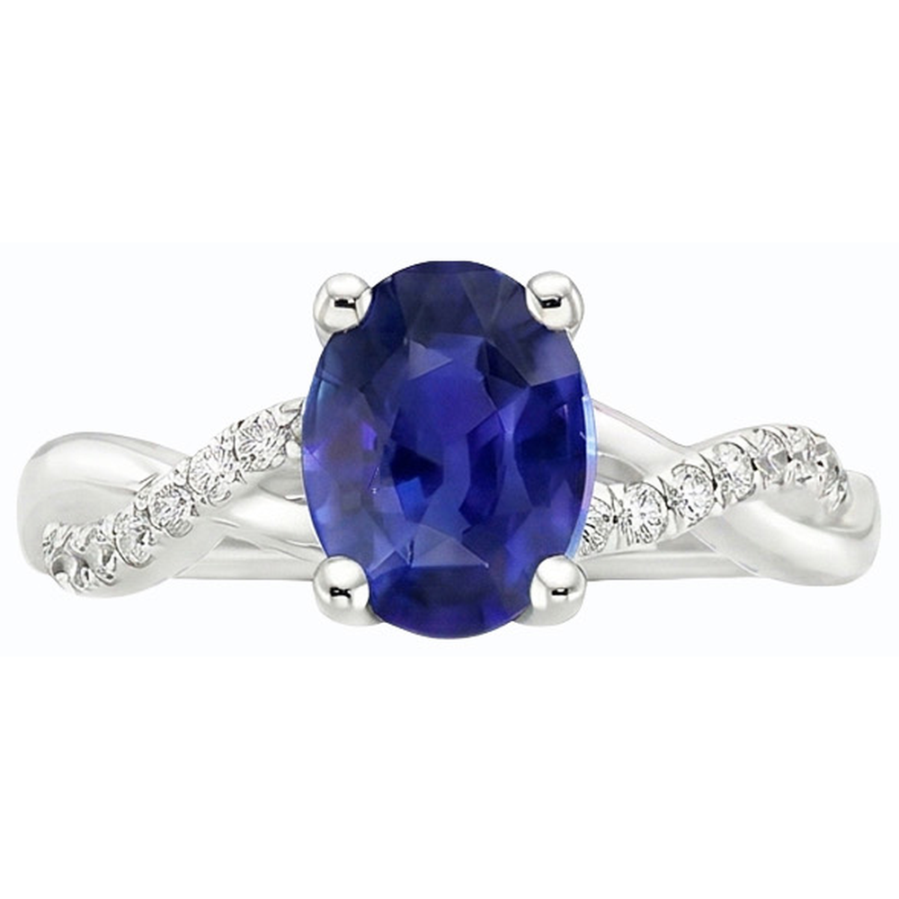 Anello con zaffiro di Ceylon ovale con pietre preziose Gioielli con diamanti da 4.50 carati