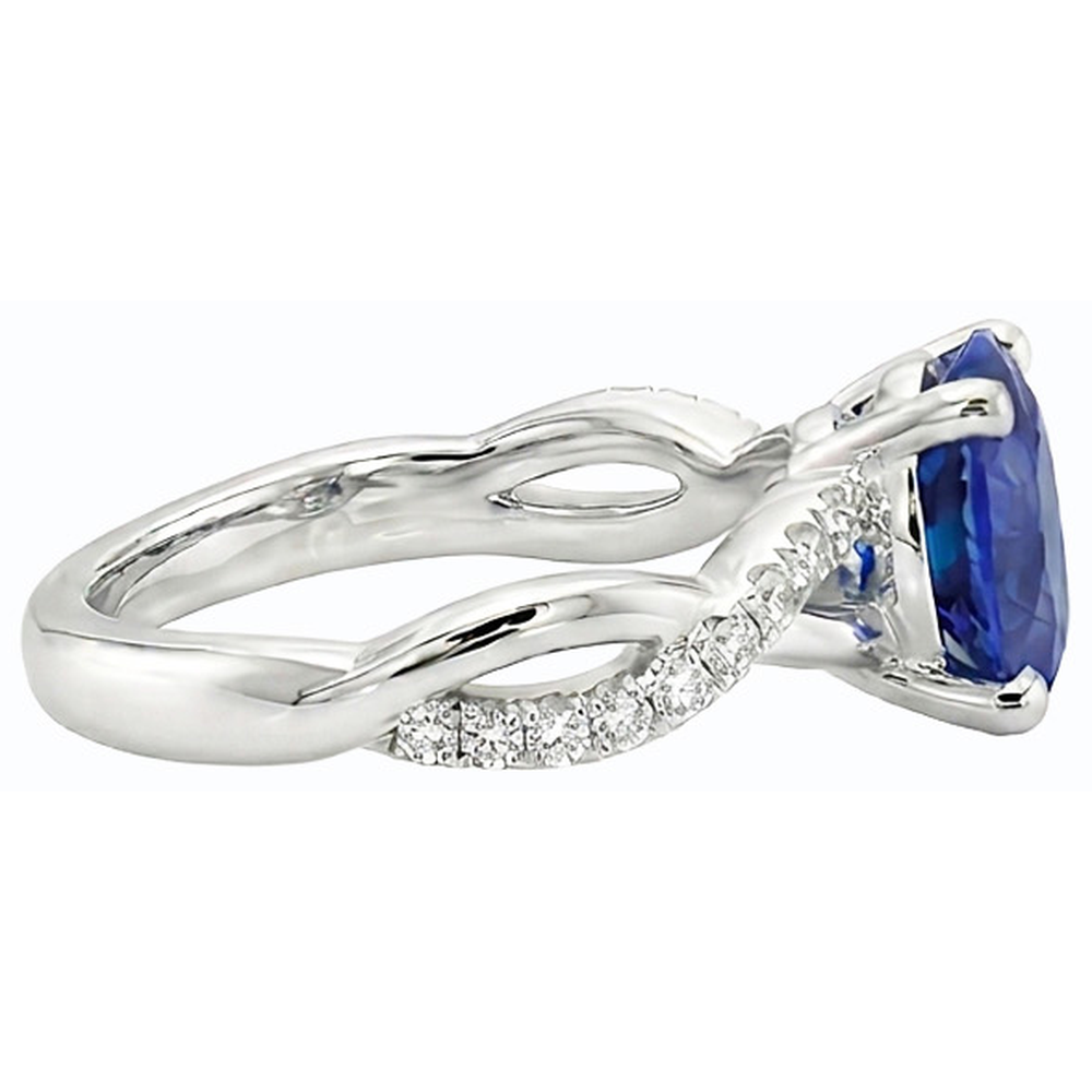 Anello con zaffiro di Ceylon ovale con pietre preziose Gioielli con diamanti da 4.50 carati