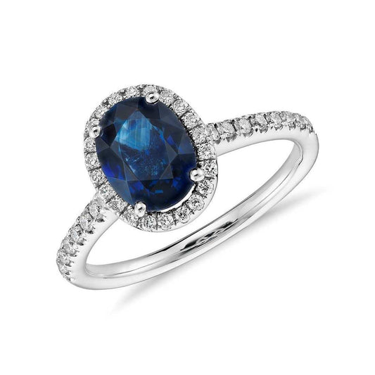Anello ovale con zaffiro di Ceylon. diamante. oro bianco. 14 carati. 2.75 ct - harrychadent.it