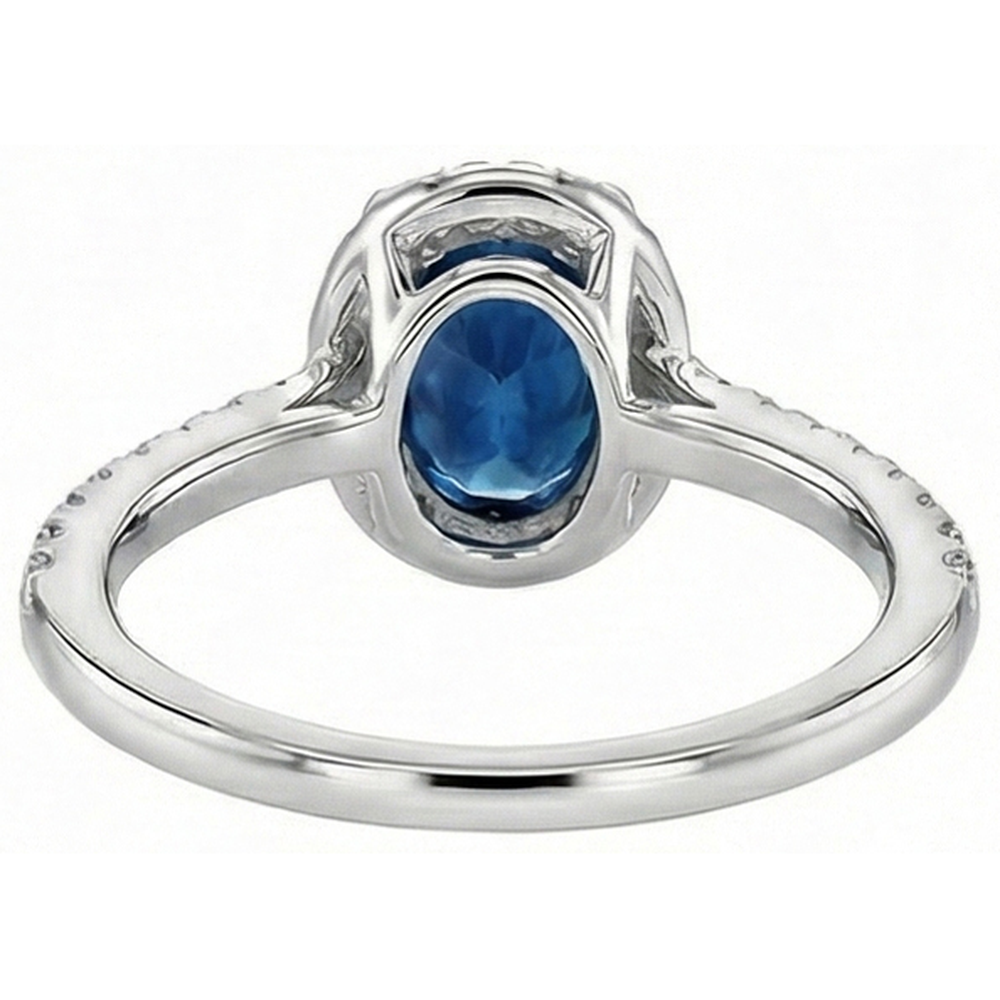 Anello con zaffiro di Ceylon ovale da 2,75 carati. diamante in oro bianco 14K