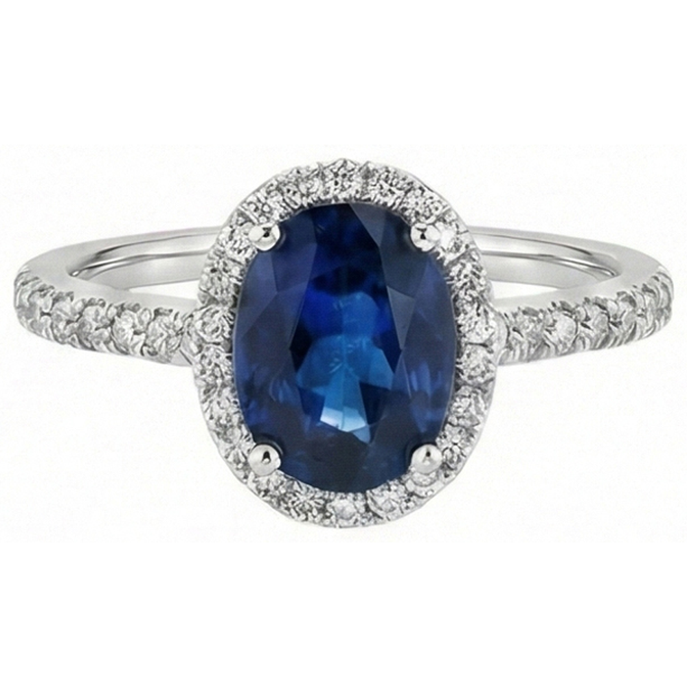Anello con zaffiro di Ceylon ovale da 2,75 carati. diamante in oro bianco 14K
