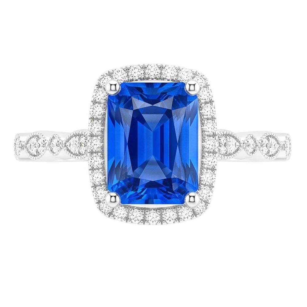Anello con zaffiro di Ceylon radiante di 4 carati e gioielli da donna con diamanti