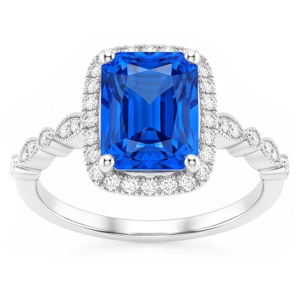 Anello con zaffiro di Ceylon radiante di 4 carati e gioielli da donna con diamanti