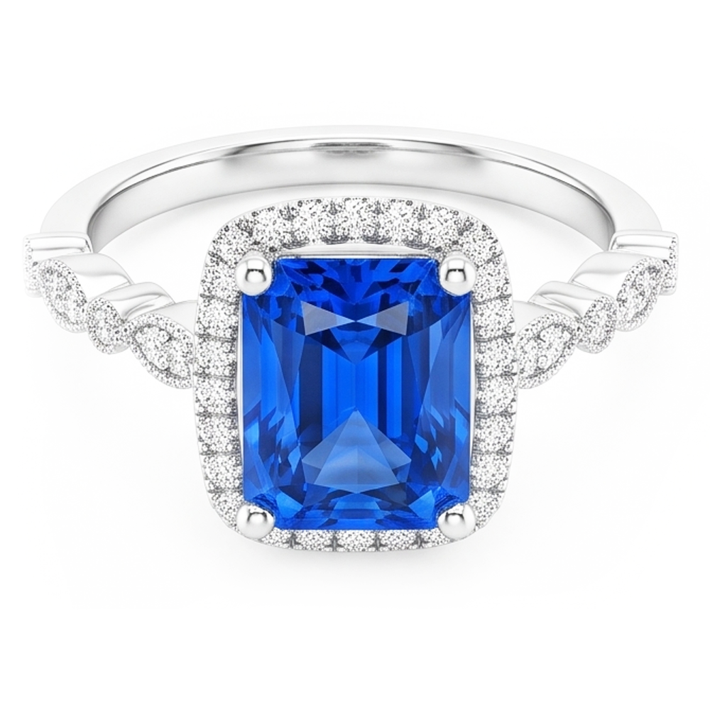 Anello con zaffiro di Ceylon radiante di 4 carati e gioielli da donna con diamanti