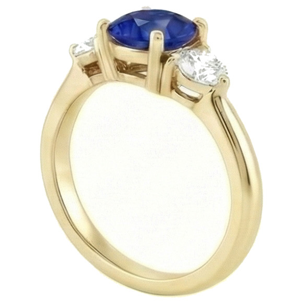 Anello con zaffiro di Ceylon rotondo con diamante 2 carati 3 punte in oro giallo con pietra