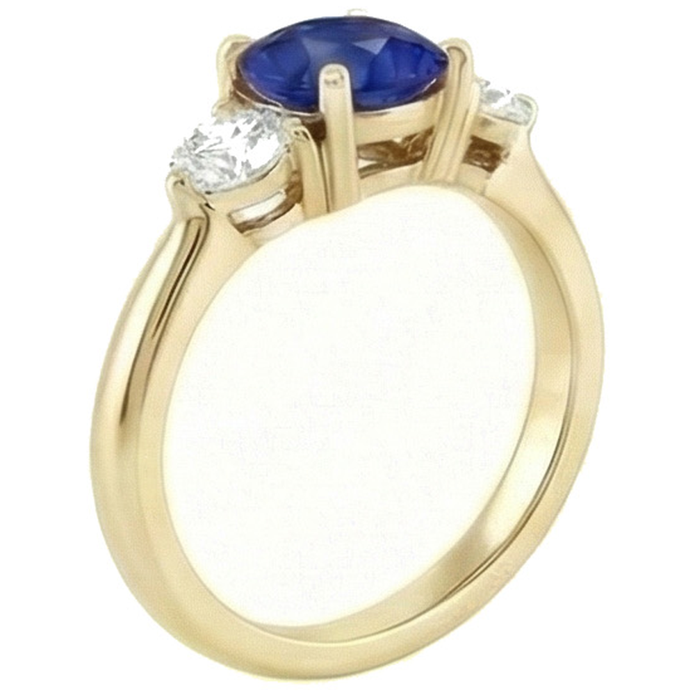 Anello con zaffiro di Ceylon rotondo con diamante 2 carati 3 punte in oro giallo con pietra