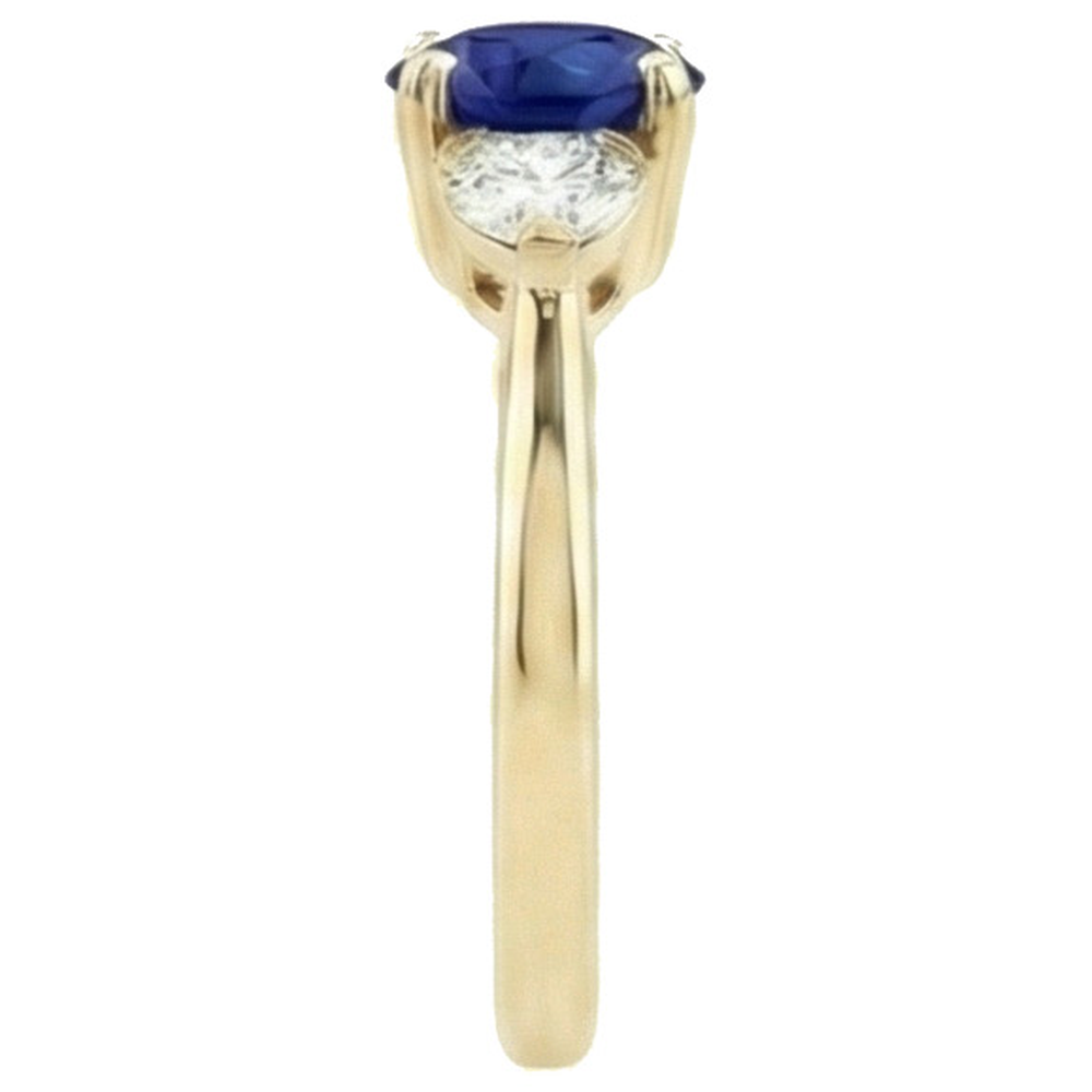 Anello con zaffiro di Ceylon rotondo con diamante 2 carati 3 punte in oro giallo con pietra