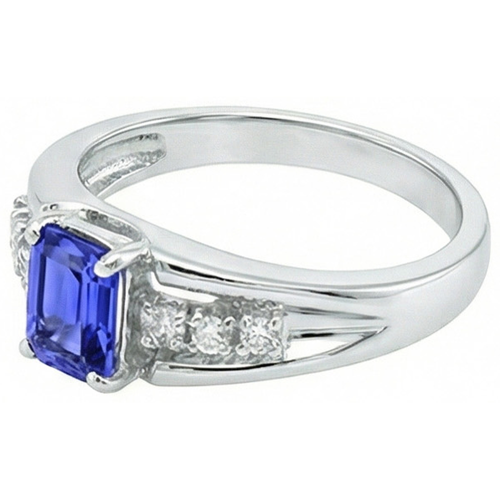 Anello con zaffiro di Ceylon taglio smeraldo con diamanti tondi da 1,30 ct